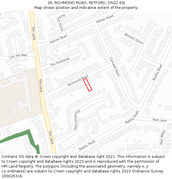 26, RICHMOND ROAD, RETFORD, DN22 6SJ: Location map and indicative extent of plot