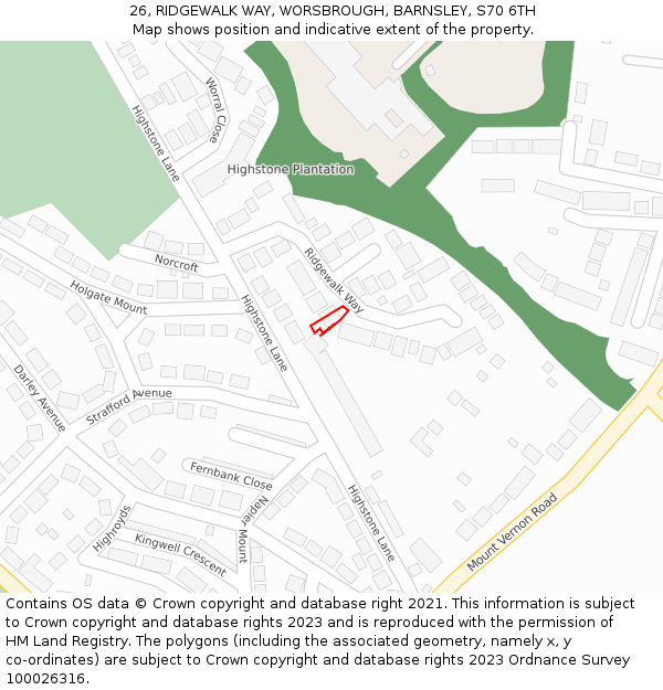 26, RIDGEWALK WAY, WORSBROUGH, BARNSLEY, S70 6TH: Location map and indicative extent of plot