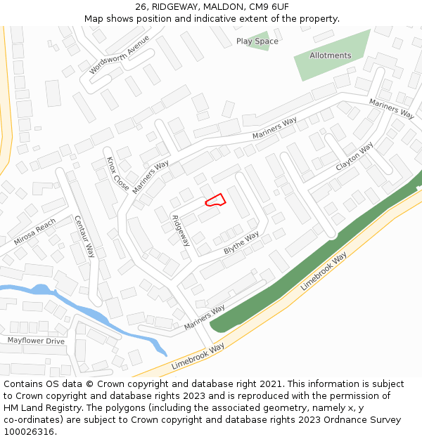 26, RIDGEWAY, MALDON, CM9 6UF: Location map and indicative extent of plot