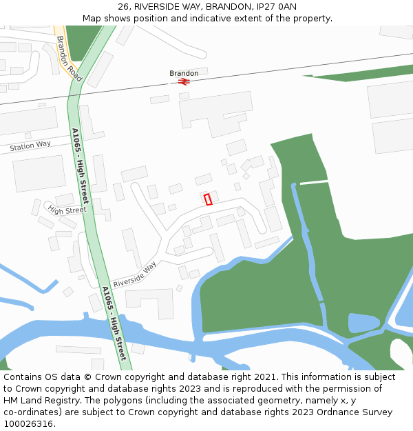 26, RIVERSIDE WAY, BRANDON, IP27 0AN: Location map and indicative extent of plot