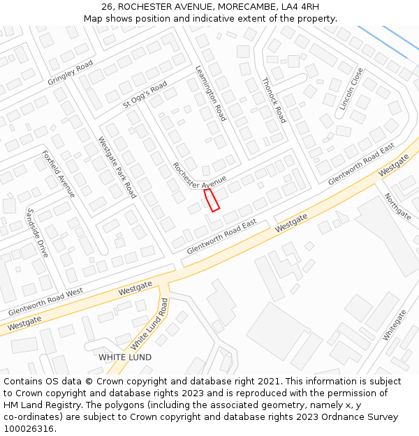 26, ROCHESTER AVENUE, MORECAMBE, LA4 4RH: Location map and indicative extent of plot
