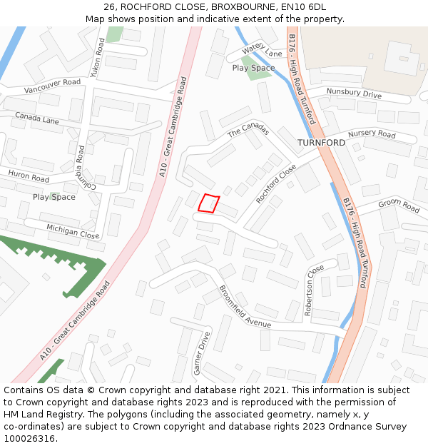 26, ROCHFORD CLOSE, BROXBOURNE, EN10 6DL: Location map and indicative extent of plot