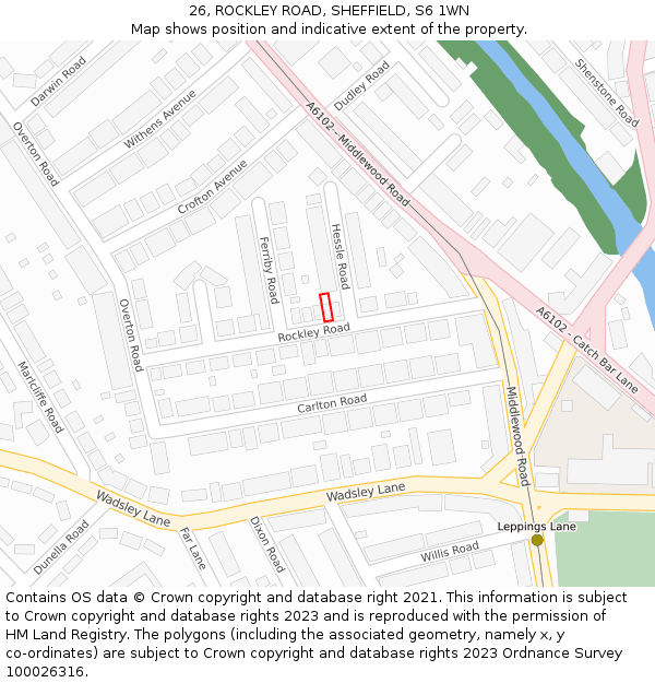 26, ROCKLEY ROAD, SHEFFIELD, S6 1WN: Location map and indicative extent of plot