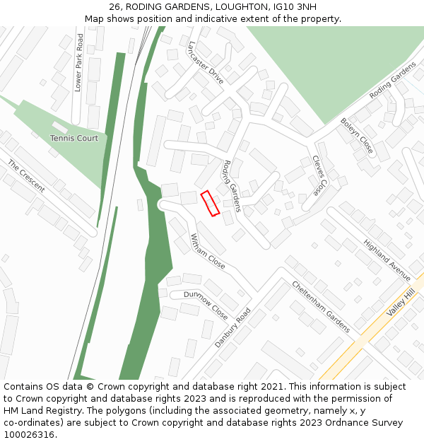 26, RODING GARDENS, LOUGHTON, IG10 3NH: Location map and indicative extent of plot
