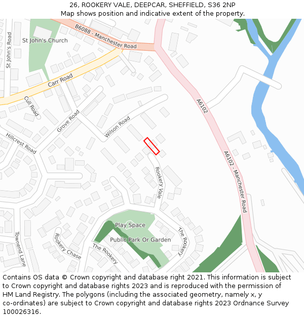 26, ROOKERY VALE, DEEPCAR, SHEFFIELD, S36 2NP: Location map and indicative extent of plot