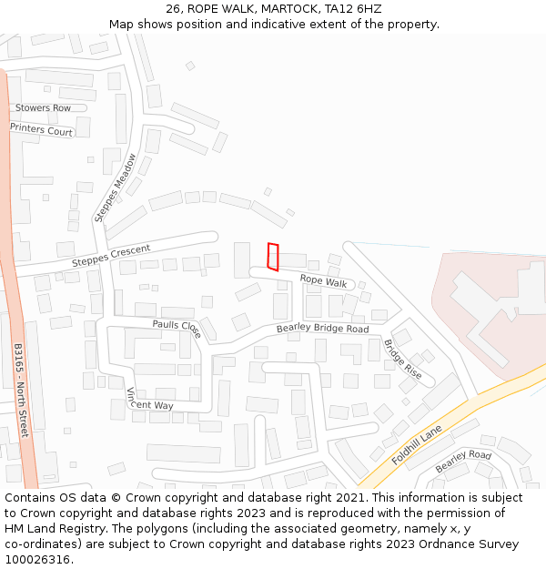 26, ROPE WALK, MARTOCK, TA12 6HZ: Location map and indicative extent of plot
