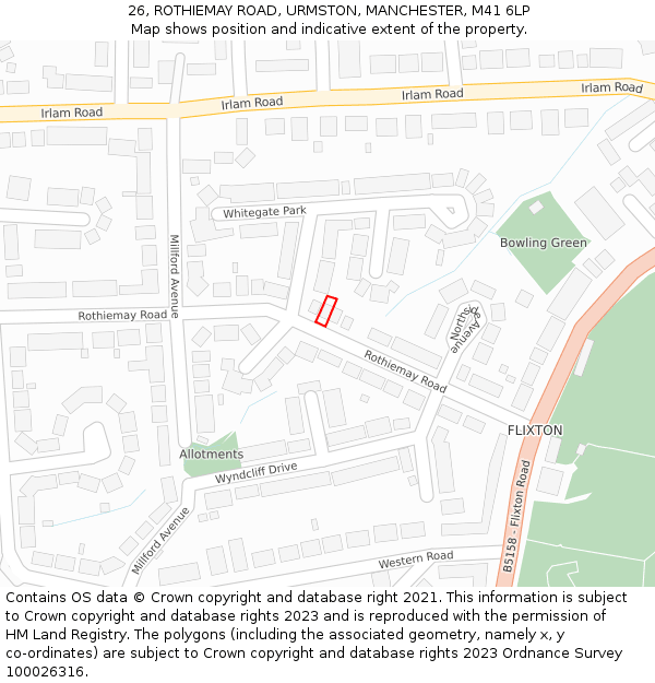 26, ROTHIEMAY ROAD, URMSTON, MANCHESTER, M41 6LP: Location map and indicative extent of plot