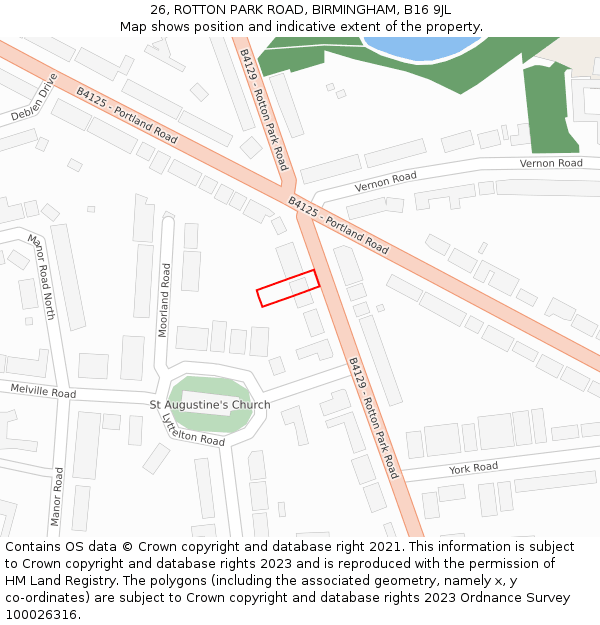 26, ROTTON PARK ROAD, BIRMINGHAM, B16 9JL: Location map and indicative extent of plot