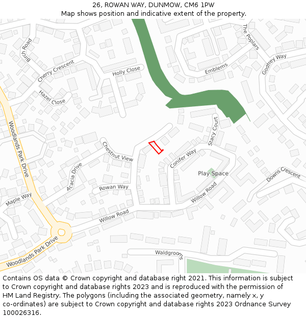 26, ROWAN WAY, DUNMOW, CM6 1PW: Location map and indicative extent of plot