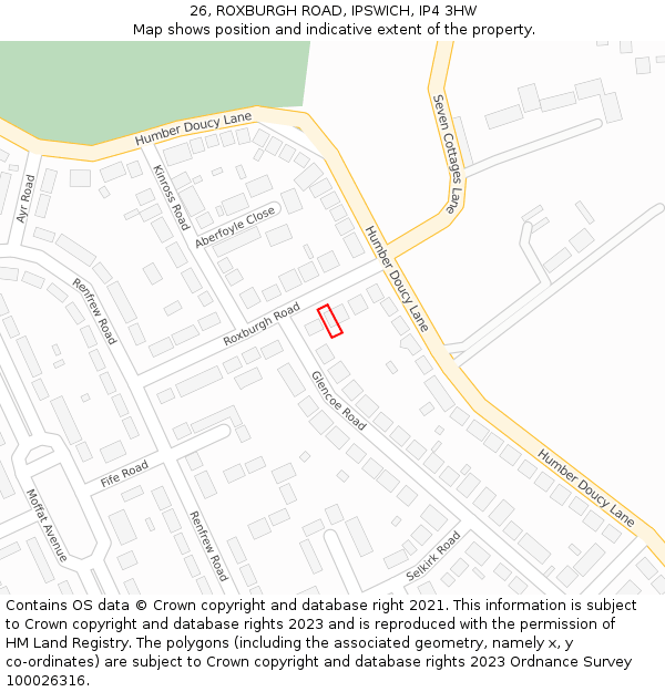 26, ROXBURGH ROAD, IPSWICH, IP4 3HW: Location map and indicative extent of plot