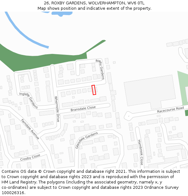 26, ROXBY GARDENS, WOLVERHAMPTON, WV6 0TL: Location map and indicative extent of plot