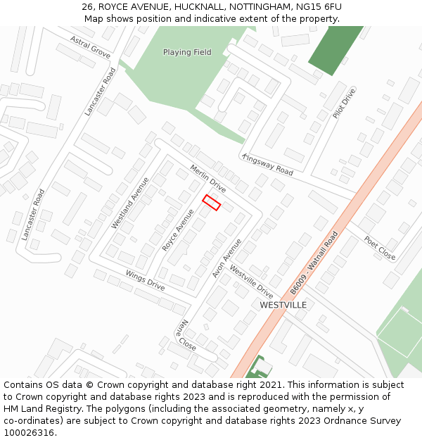 26, ROYCE AVENUE, HUCKNALL, NOTTINGHAM, NG15 6FU: Location map and indicative extent of plot