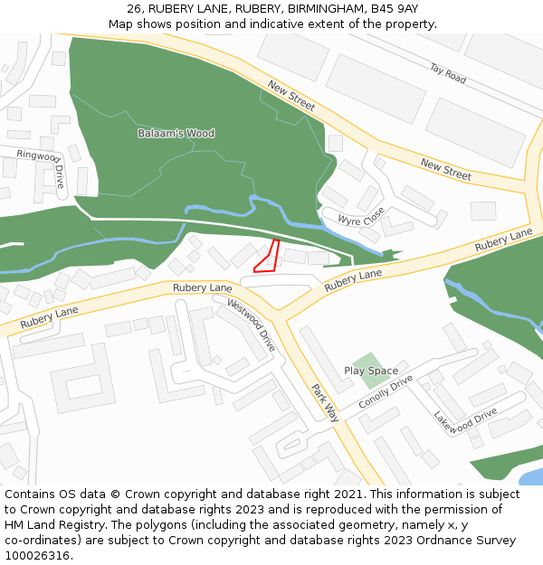 26, RUBERY LANE, RUBERY, BIRMINGHAM, B45 9AY: Location map and indicative extent of plot