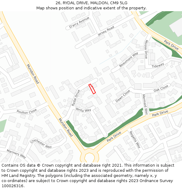 26, RYDAL DRIVE, MALDON, CM9 5LG: Location map and indicative extent of plot