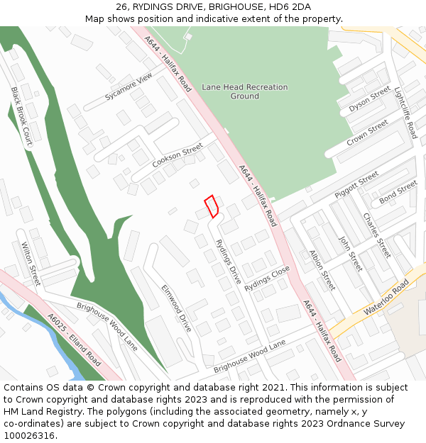 26, RYDINGS DRIVE, BRIGHOUSE, HD6 2DA: Location map and indicative extent of plot