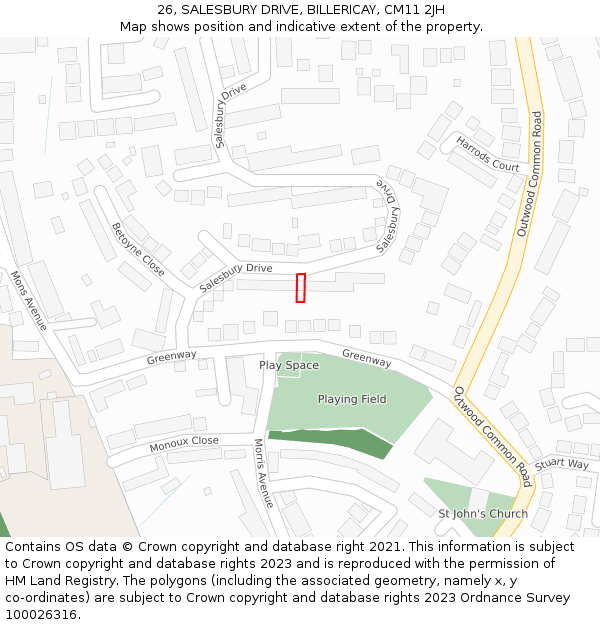 26, SALESBURY DRIVE, BILLERICAY, CM11 2JH: Location map and indicative extent of plot