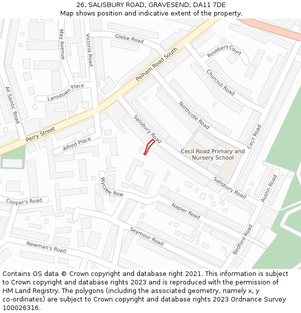 26, SALISBURY ROAD, GRAVESEND, DA11 7DE: Location map and indicative extent of plot