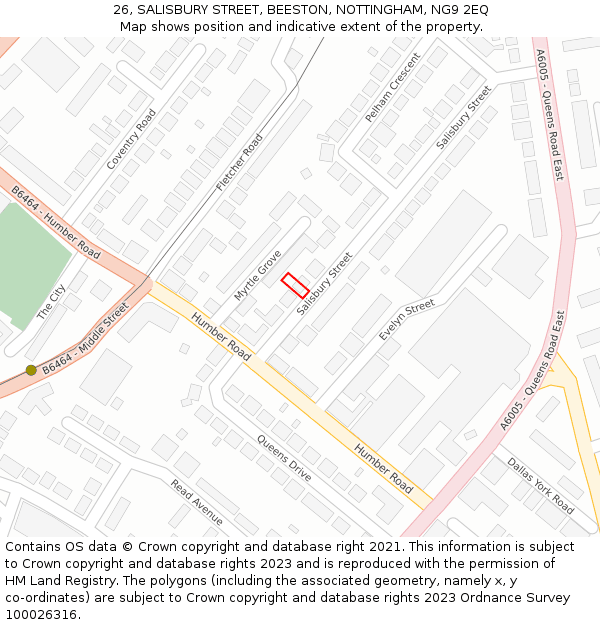 26, SALISBURY STREET, BEESTON, NOTTINGHAM, NG9 2EQ: Location map and indicative extent of plot