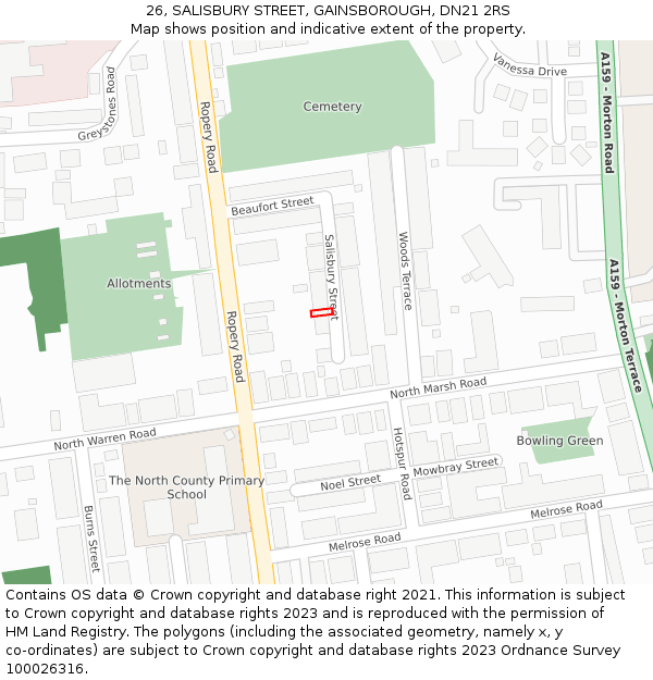 26, SALISBURY STREET, GAINSBOROUGH, DN21 2RS: Location map and indicative extent of plot