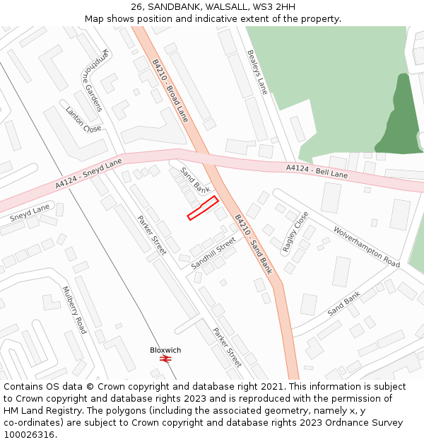26, SANDBANK, WALSALL, WS3 2HH: Location map and indicative extent of plot