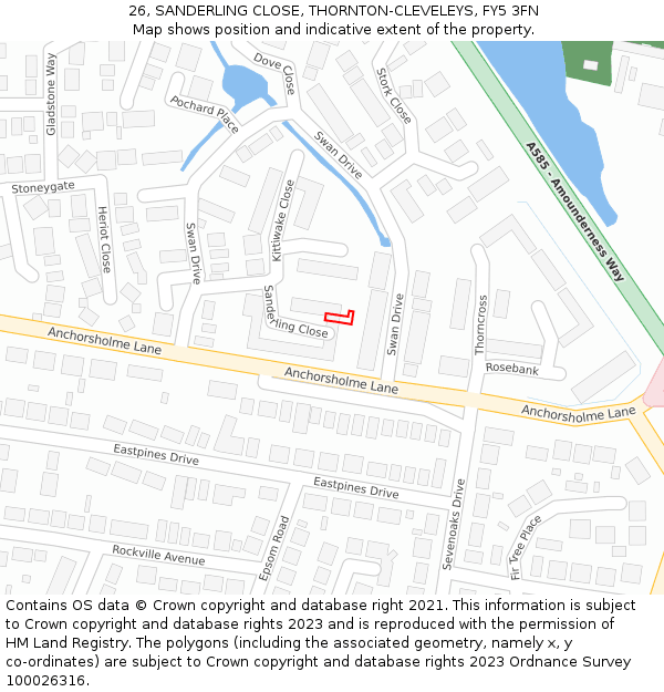 26, SANDERLING CLOSE, THORNTON-CLEVELEYS, FY5 3FN: Location map and indicative extent of plot