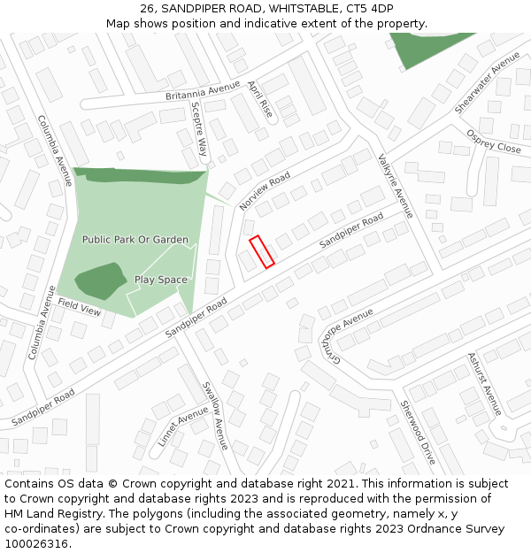 26, SANDPIPER ROAD, WHITSTABLE, CT5 4DP: Location map and indicative extent of plot
