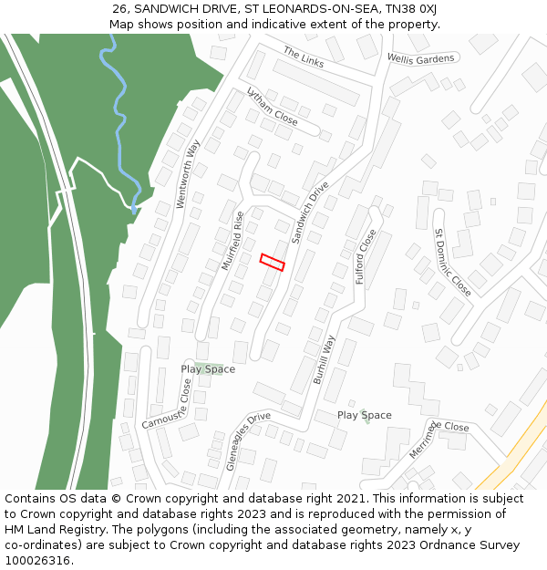26, SANDWICH DRIVE, ST LEONARDS-ON-SEA, TN38 0XJ: Location map and indicative extent of plot