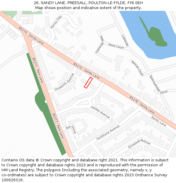 26, SANDY LANE, PREESALL, POULTON-LE-FYLDE, FY6 0EH: Location map and indicative extent of plot