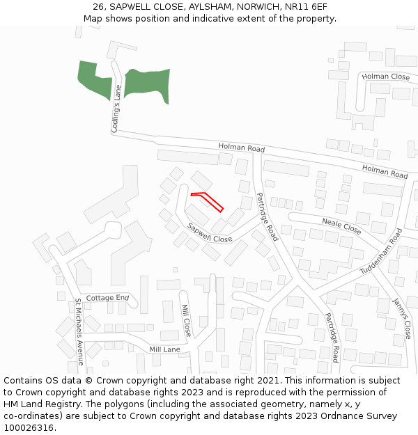 26, SAPWELL CLOSE, AYLSHAM, NORWICH, NR11 6EF: Location map and indicative extent of plot