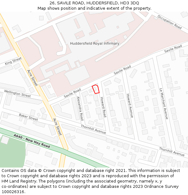 26, SAVILE ROAD, HUDDERSFIELD, HD3 3DQ: Location map and indicative extent of plot