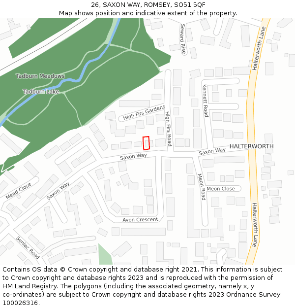 26, SAXON WAY, ROMSEY, SO51 5QF: Location map and indicative extent of plot