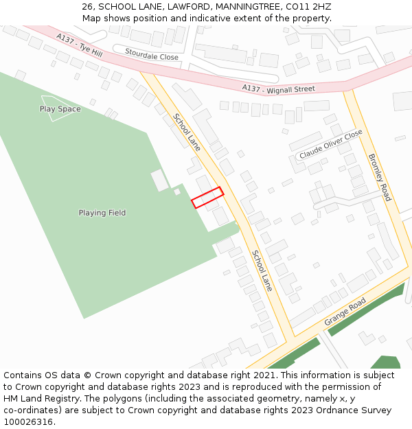 26, SCHOOL LANE, LAWFORD, MANNINGTREE, CO11 2HZ: Location map and indicative extent of plot