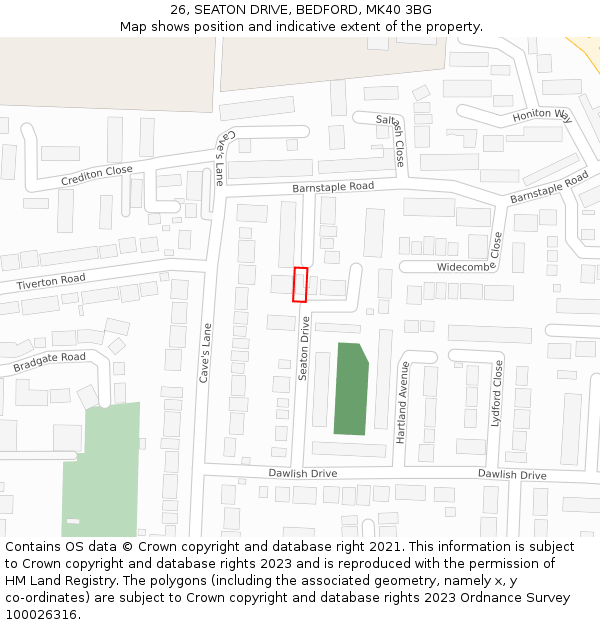 26, SEATON DRIVE, BEDFORD, MK40 3BG: Location map and indicative extent of plot