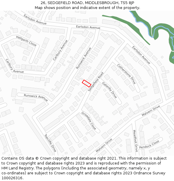 26, SEDGEFIELD ROAD, MIDDLESBROUGH, TS5 8JP: Location map and indicative extent of plot