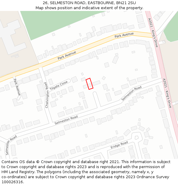 26, SELMESTON ROAD, EASTBOURNE, BN21 2SU: Location map and indicative extent of plot