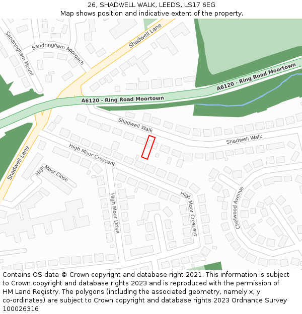26, SHADWELL WALK, LEEDS, LS17 6EG: Location map and indicative extent of plot