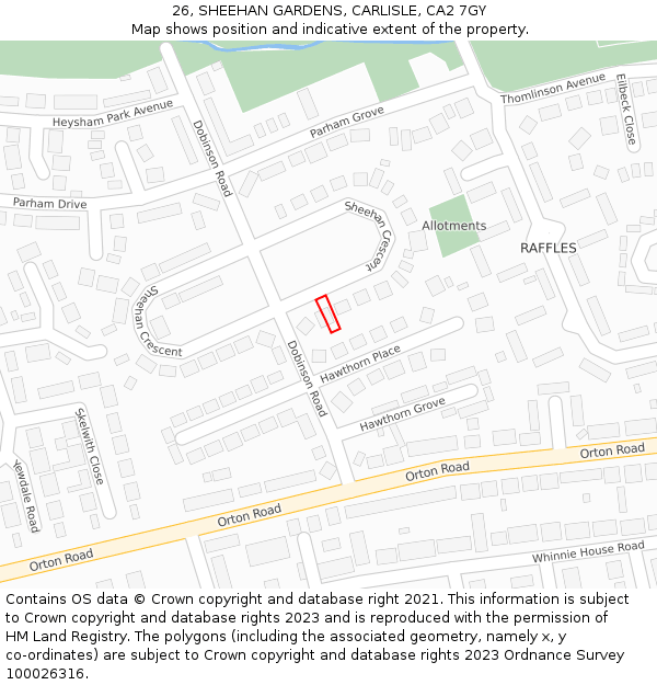 26, SHEEHAN GARDENS, CARLISLE, CA2 7GY: Location map and indicative extent of plot