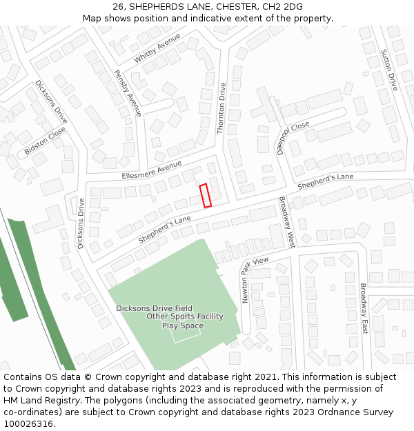 26, SHEPHERDS LANE, CHESTER, CH2 2DG: Location map and indicative extent of plot