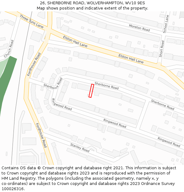 26, SHERBORNE ROAD, WOLVERHAMPTON, WV10 9ES: Location map and indicative extent of plot