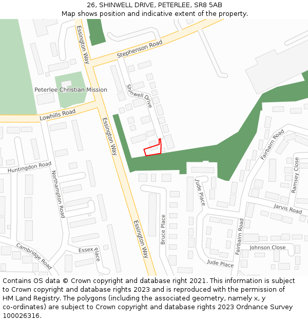 26, SHINWELL DRIVE, PETERLEE, SR8 5AB: Location map and indicative extent of plot