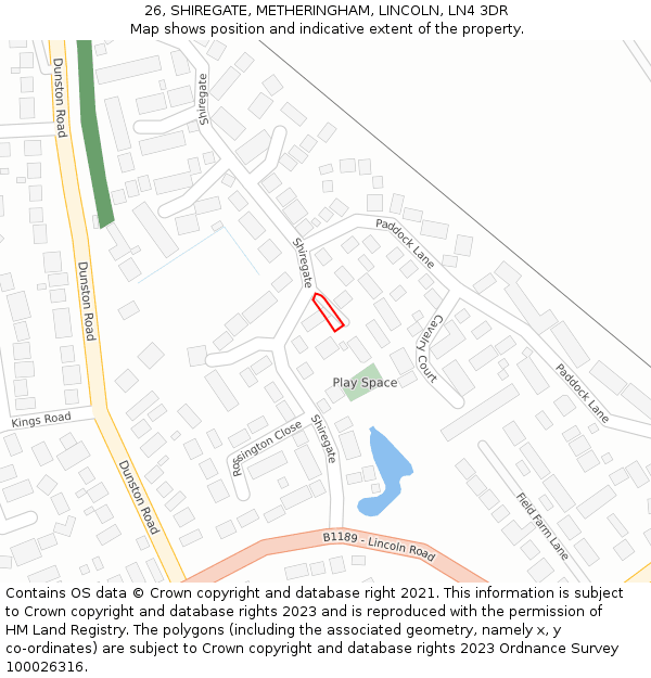 26, SHIREGATE, METHERINGHAM, LINCOLN, LN4 3DR: Location map and indicative extent of plot
