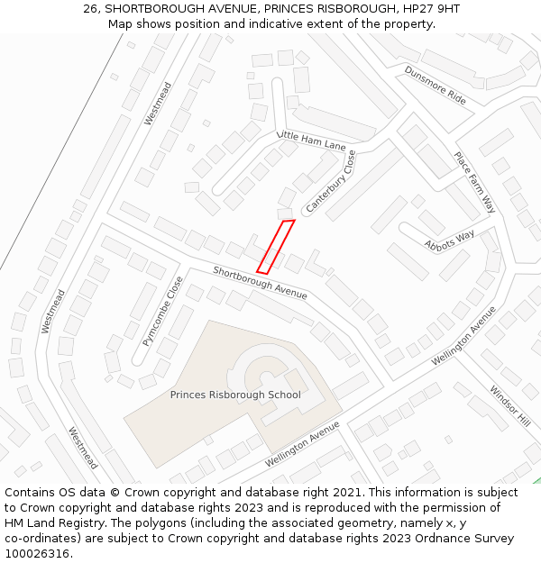 26, SHORTBOROUGH AVENUE, PRINCES RISBOROUGH, HP27 9HT: Location map and indicative extent of plot