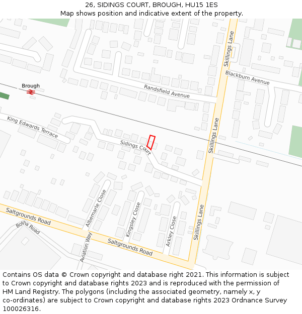 26, SIDINGS COURT, BROUGH, HU15 1ES: Location map and indicative extent of plot