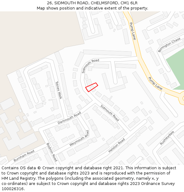 26, SIDMOUTH ROAD, CHELMSFORD, CM1 6LR: Location map and indicative extent of plot