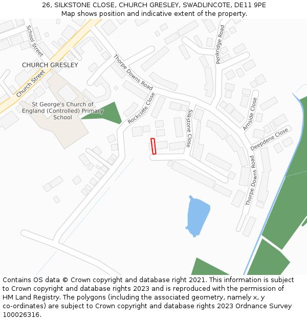 26, SILKSTONE CLOSE, CHURCH GRESLEY, SWADLINCOTE, DE11 9PE: Location map and indicative extent of plot