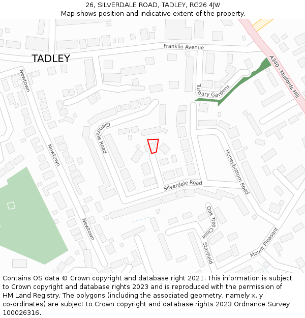 26, SILVERDALE ROAD, TADLEY, RG26 4JW: Location map and indicative extent of plot