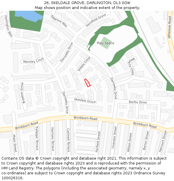 26, SKELDALE GROVE, DARLINGTON, DL3 0GW: Location map and indicative extent of plot