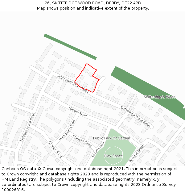 26, SKITTERIDGE WOOD ROAD, DERBY, DE22 4PD: Location map and indicative extent of plot