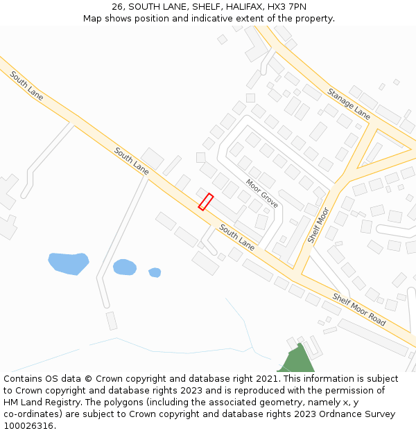 26, SOUTH LANE, SHELF, HALIFAX, HX3 7PN: Location map and indicative extent of plot