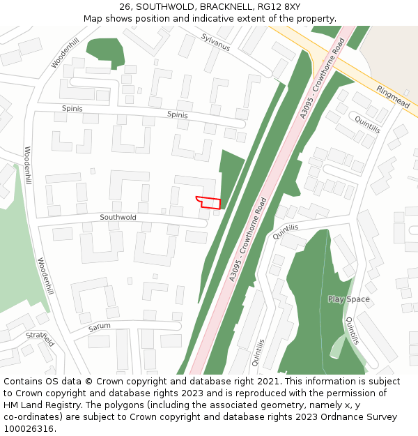 26, SOUTHWOLD, BRACKNELL, RG12 8XY: Location map and indicative extent of plot